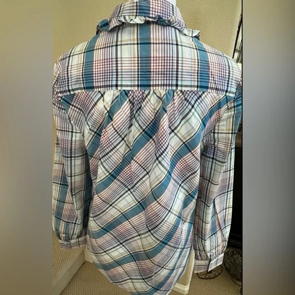 UNTUCKit MARGOT Blue White Green Plaid Button Down Shirt Long Sleeves Small - Picture 5 of 8
